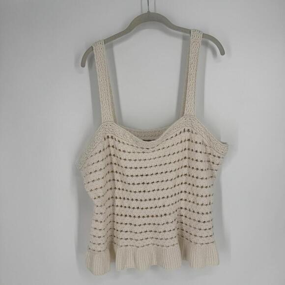 J.crew tank top 2x cream ivory crochet ruffle sweater festival beach boho party - Picture 1 of 7